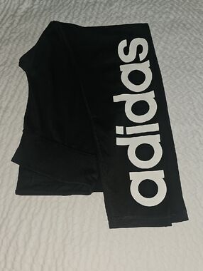 adidas Black Leggings with White Bold Side Logo Large Climalite